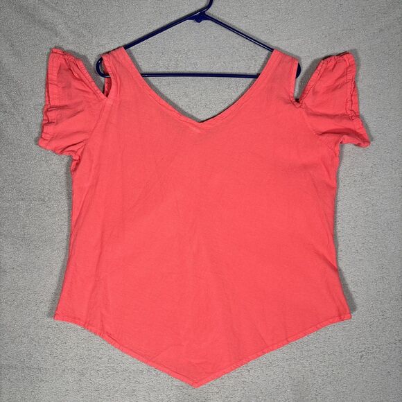 Maria De Guadalajara Top XL Coral Red Gauze Cold Shoulder Handkerchief Lagenlook - Picture 10 of 14
